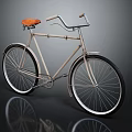 Classic Beige Bicycle With Orange Saddle And Large Spoked Wheels On Dark Background