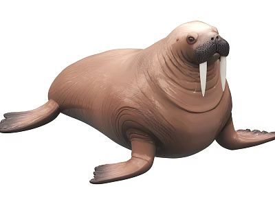 Walrus Aquatic Animal With Long Tusks Brown Skin And Natural Pose 3d model