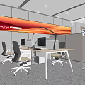 Public Office Area Featuring Modern Desks Chairs Computer Monitors And Bright Lighting 3d model