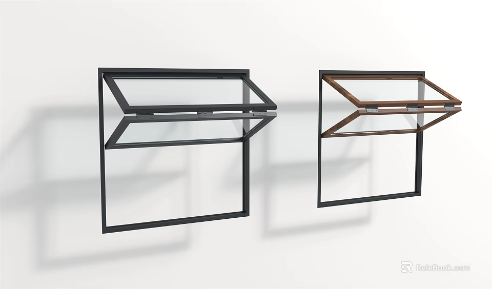 Modern Casement Windows With Black And Brown Frames And Glass Panels 3d model 