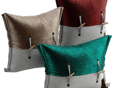 Velvet Decorative Pillows With Colorful Design And Brown Tie Accents For Home 3d model