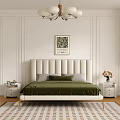 Modern Bedroom Interior With White Headboard Bed Green Comforter And Window Seat