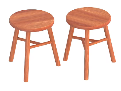 Two Simple Modern Wooden Stools With Round Seat And Cross Legs 3d model