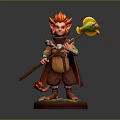 Red Haired Character Holding Wooden Staff With Green Bird Creature On Decorative Base