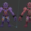 Purple And Red Monster Characters With Muscular Build Sharp Teeth Wrist Bands