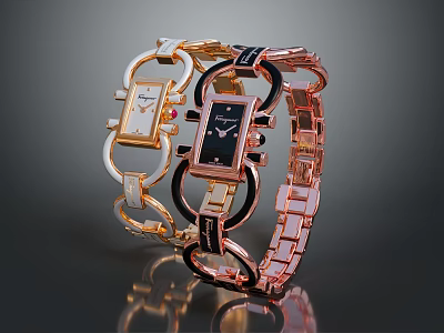 Elegant Womens Bracelet Watches With Metal Chain Straps Square Dials And Gemstone Accents 3d model