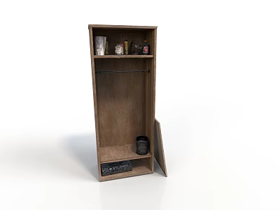 Wooden Storage Cabinet With Shelves Clothes Rail Drawer And Small Items 3d model