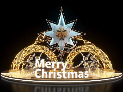 Christmas Photo Spot with Star shaped Golden Lights and Merry Christmas 3d model