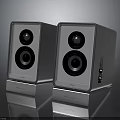 Two Modern Electronic Speakers With Dual Driver Design Sleek Silver Base Reflective Surface 3d model