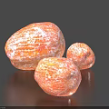 Three Orange Fruits with White Textured Skin on Black Background 3d model