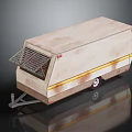 Light Brown Trailer With Wooden Texture Yellow Stripe Decoration Metal Grille Vent Wheels And Hitch