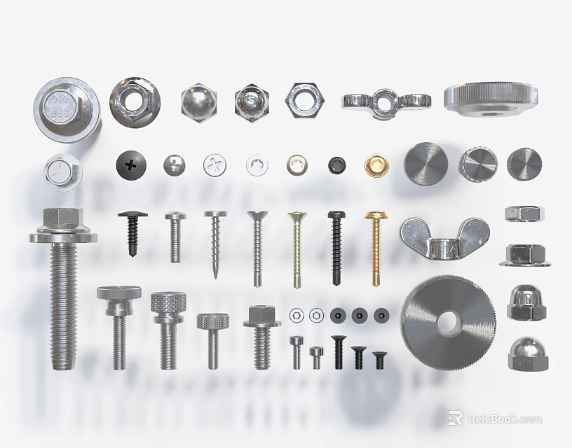Assorted Hardware Tools With Different Types Of Bolts Nuts Washers And Screws 3d model 