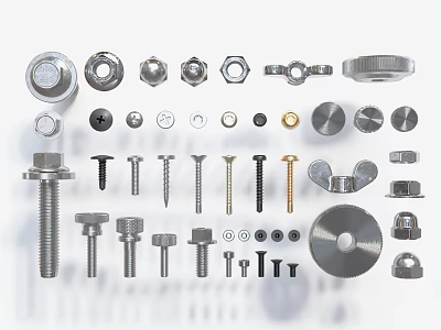Assorted Hardware Tools With Different Types Of Bolts Nuts Washers And Screws 3d model