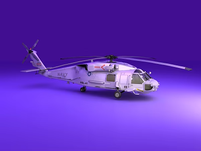 White Navy Military Helicopter Displayed with Detailed Design on Purple Background 3d model