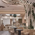 Natural Style Restaurant Interior With Wooden Decor Green Plants And Round Tables