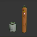 Rusted Orange Gas Cylinder And White Metal Rim Container On Black Background