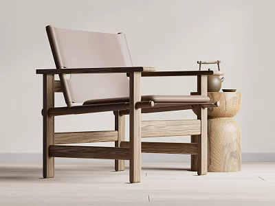Modern Minimalist Leisure Chair With Wooden Frame And Leather Cushion 3d model