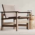 Modern Minimalist Leisure Chair With Wooden Frame And Leather Cushion
