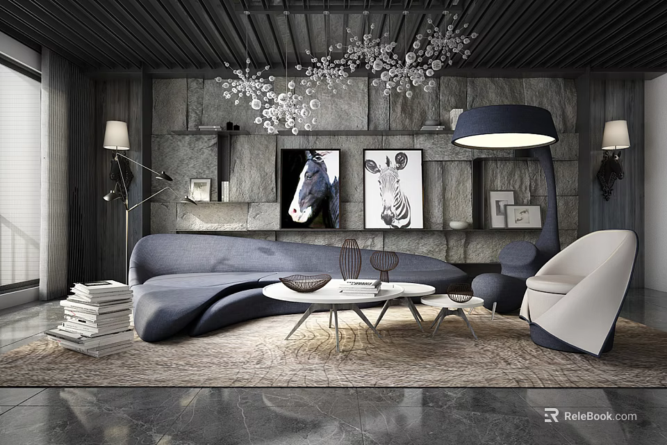 Modern Sofa And Coffee Table Set With Minimalist Design Area Rug And Wall Art 3d model 