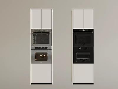 Modern Built in Kitchen Appliances With White Cabinets Silver And Black Panels 3d model