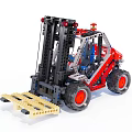 Red Mechanical Building Blocks Forklift Model With Black Frame And Yellow Pallet 3d model