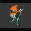 3D Model Cartoon Bird With Orange Head Black Wings Yellow Feathers And White Body