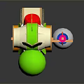 Green Cartoon Character Rattle Toy With Colorful Details Long Stick And White Ball Base