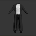 3D Model of Casual Outfit With Gray Cardigan Robe White T-shirt and Black Pants