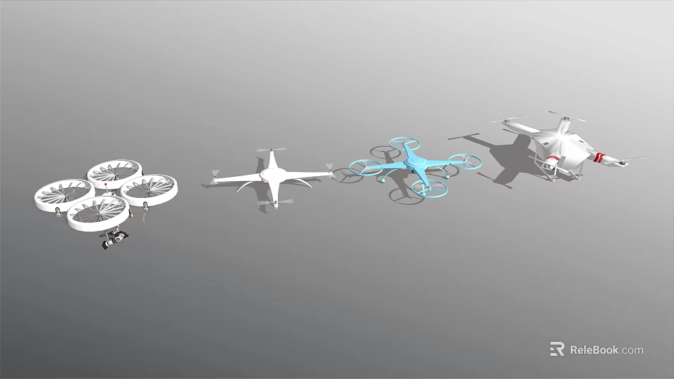 Smart Drone Models With Varied Colors And Four Rotor Designs 3d model