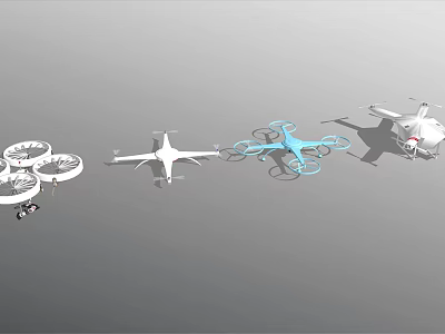Smart Drone Models With Varied Colors And Four Rotor Designs 3d model