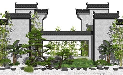 New Chinese style landscape sketch landscape sketch courtyard landscape 3d model