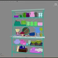 Organized Kitchenware Display On Shelving With Utensils Glassware Bowls Wooden Plate And Plants