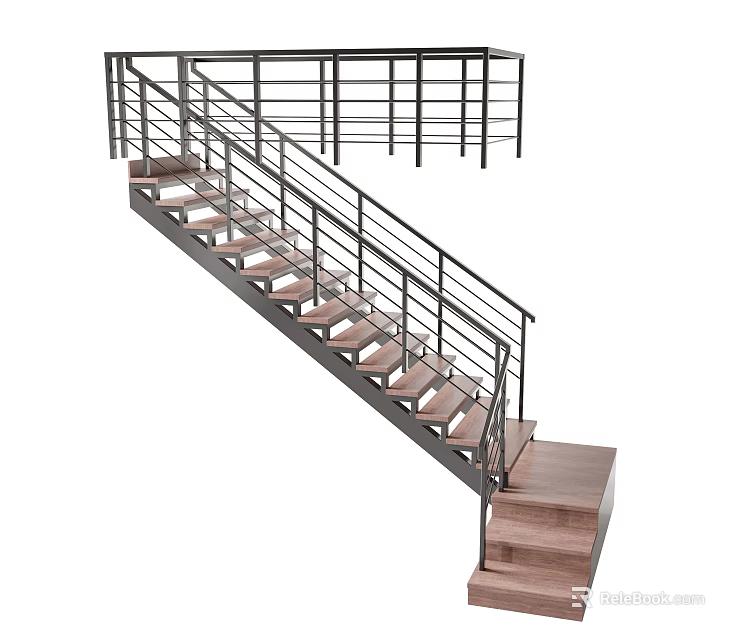 Modern Staircase Design With Wooden Steps And Metal Railings Interior Structure 3d model 