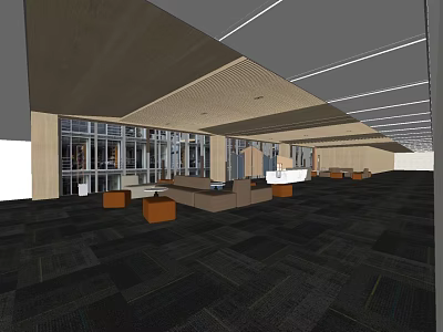Modern Front Desk Reception Area Interior With Glass Windows And Seating Furniture 3d model