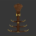 Ancient Mechanical Weapon With Wooden Body Intricate Carvings Golden Decorations And Multiple Bowstrings