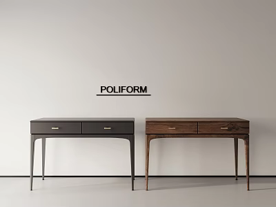Poliform Wooden Dining Tables With Dark Gray And Brown Two Drawers Against White Wall Background 3d model