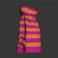Pink and Orange Striped Skirt with Ruffled Waist and Flared Hem Design