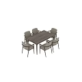Modern Wooden Dining Table With Comfortable Beige Fabric Chairs Set 3d model