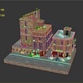 Colorful Miniature Building Models With Balconies Shop Fronts And Outdoor Seating Areas