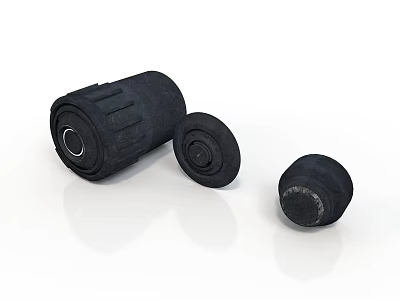 Black Rubber Equipment Components With Cylindrical Shape And Different Sizes Roll And Round Parts 3d model