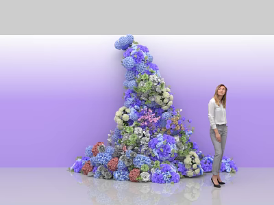 Commercial Large Floral Display Equipment With Various Colored Flowers And Woman Standing By 3d model