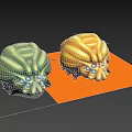 Green And Yellow Alien Creatures With Big Blue Eyes And Spiky Legs