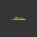 Cartoon Island Scene Surrounded By Blue Water With Green Grass Trees And Colorful Houses