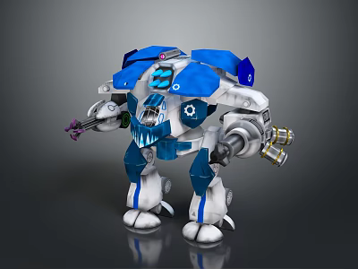 Blue And White Mechanical Robot Game Movie Character Featuring Armored Design And Mechanical Arms 3d model