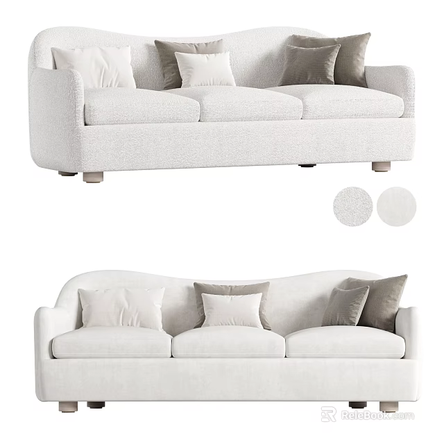 White Fabric Three Seater Sofa With White And Gray Pillows Modern Design 3d model 