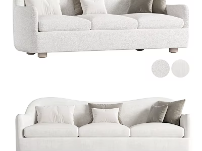 White Fabric Three Seater Sofa With White And Gray Pillows Modern Design 3d model