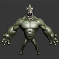 Green Monster Character With Muscular Build Sharp Teeth And Fierce Expression 3d model