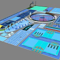 Comprehensive Sports Facility Layout With Basketball Tennis And Swimming Areas