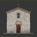 Stone Church Building With Red Tile Roof Stone Wall Windows And Cross On Top