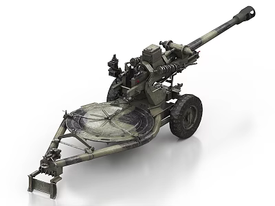 Military Artillery Weapon With Wheeled Carriage And Long Barrel Structure 3d model